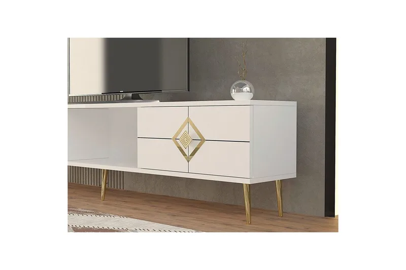 Cleryn TV-benk 150 cm - Hvit/Gull - Møbler - Mediamøbel & tv møbel - TV-benk & mediabenk