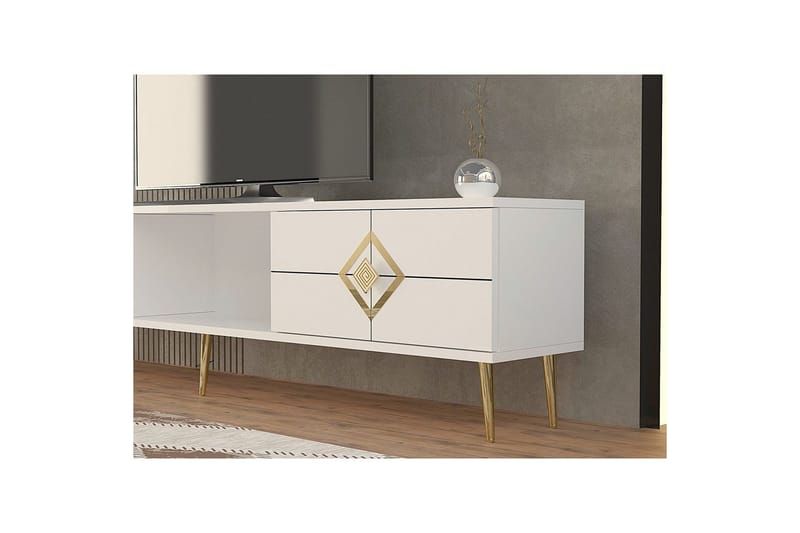 Cleryn TV-benk 150 cm - Hvit/Gull - Møbler - Mediamøbel & tv møbel - TV-benk & mediabenk