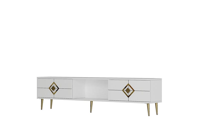 Cleryn TV-benk 150 cm, Hvit/Gull