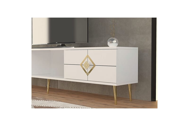 Cleryn TV-benk 150 cm - Hvit/Gull - Møbler - Mediamøbel & tv møbel - TV-benk & mediabenk