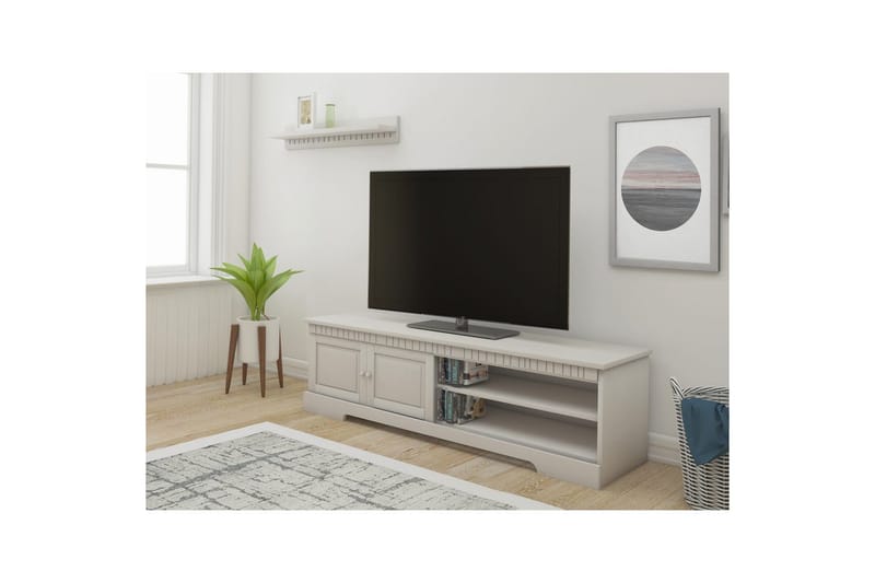 Cubrix Gulvstående TV-benk 162 cm med Oppbevaring i Furu - Hvit - Møbler - Mediamøbel & tv møbel - TV-benk & mediabenk