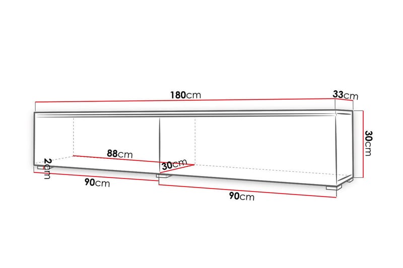 Cuguen TV-benk 180 cm LED-belysning - Hvit|Grå|Hvit LED - TV-benk & mediabenk