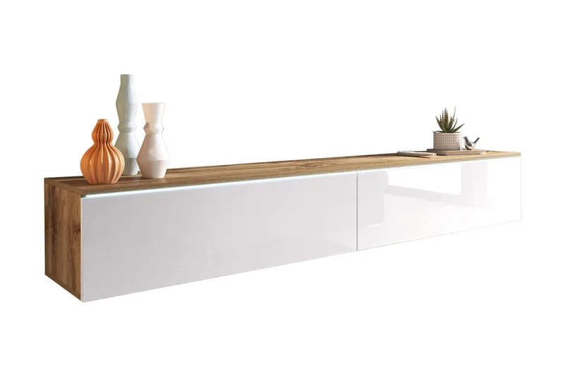 Cuguen TV-benk 180 cm LED-belysning, Tre/Natur|Hvit|Hvit LED