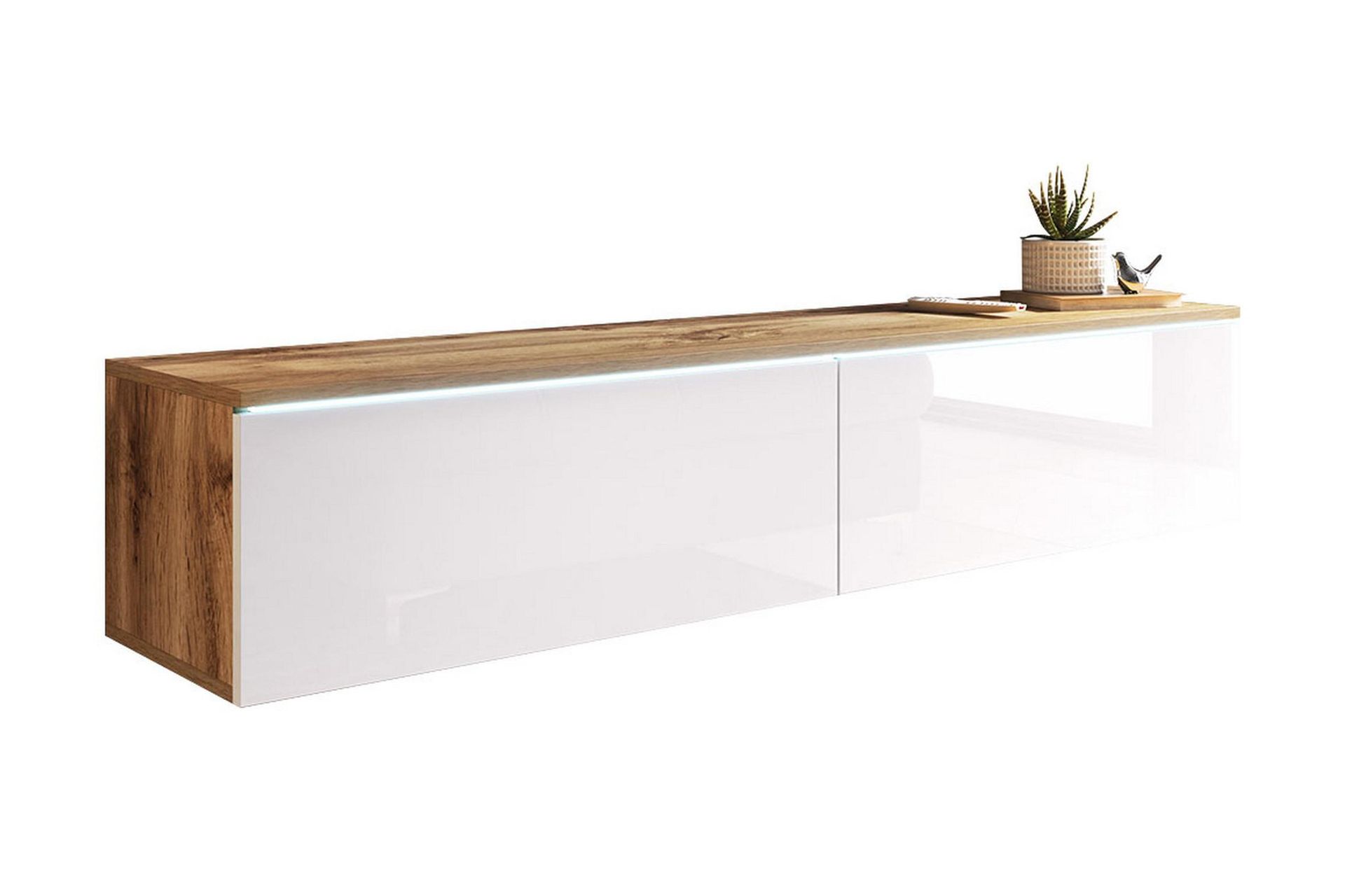 Cuguen Tv-skap 140 cm Hvit LED - Hvit/Natur