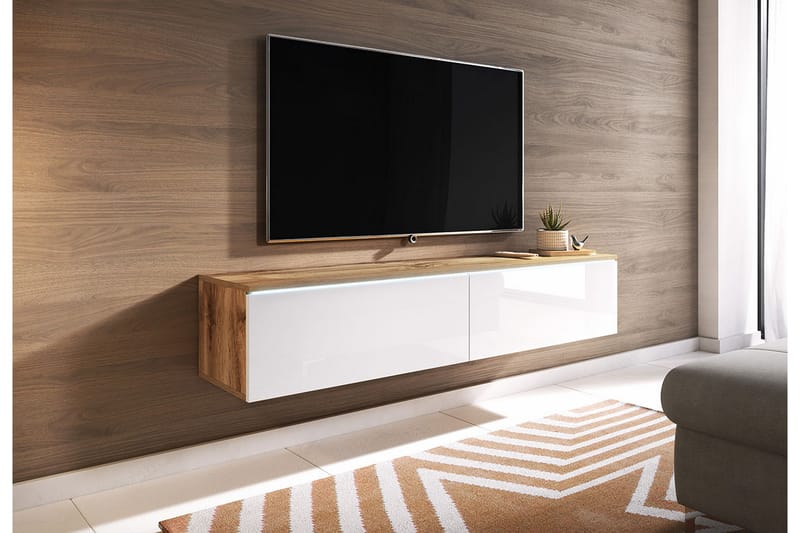 Cuguen Tv-skap 140 cm Hvit LED - Hvit/Natur - TV-skap