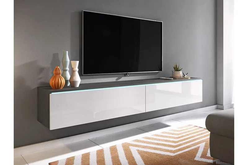 Cuguen Tv-skap 180 cm Hvit LED - Hvit - Møbler - Mediamøbel & tv møbel - TV-benk & mediabenk