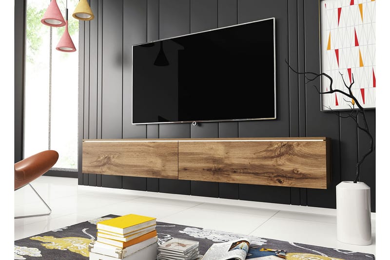 Cuguen Tv-skap 180 cm Hvit LED - Lyse Natur - Møbler - Mediamøbel & tv møbel - TV-benk & mediabenk