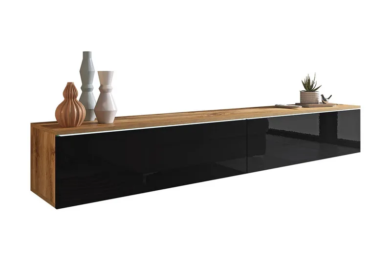 Cuguen Tv-skap 180 cm Hvit LED, Natur/Svart