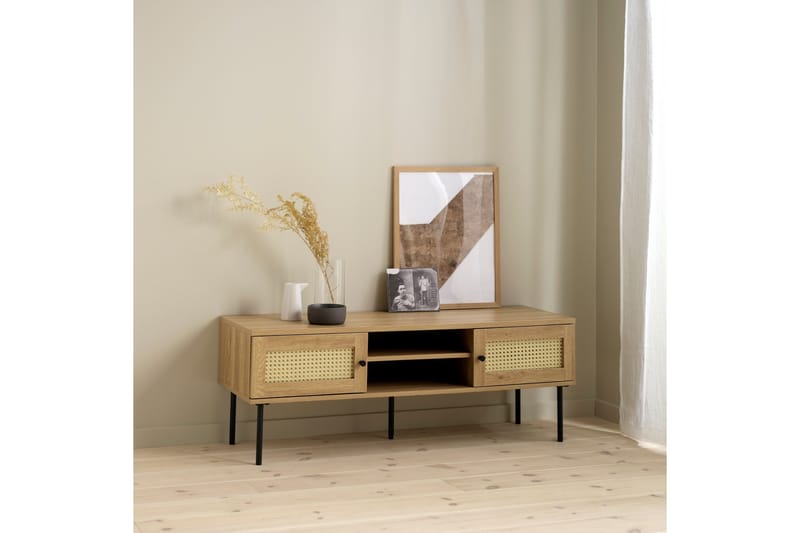 Cyndy Gulvstående TV-benk 120 cm med Oppbevaring i Lyst Tre - Beige - Møbler - Mediamøbel & tv møbel - TV-benk & mediabenk