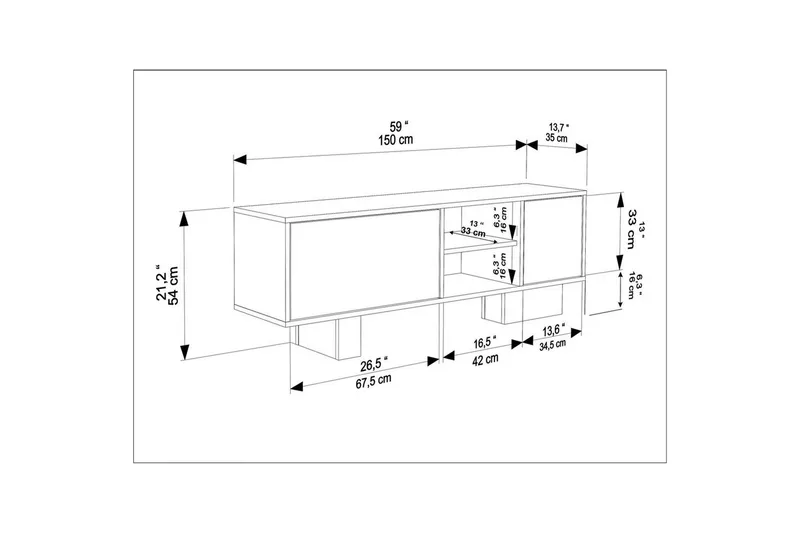 Dargaville TV-benk 150 cm - Sort/Brun - Møbler - Mediamøbel & tv møbel - TV-benk & mediabenk