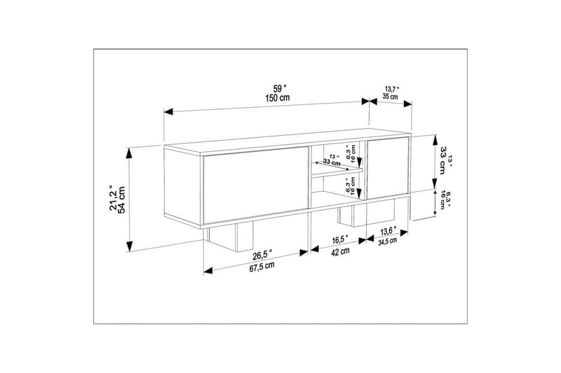 Dargaville TV-benk 150 cm - Sort/Brun - Møbler - Mediamøbel & tv møbel - TV-benk & mediabenk