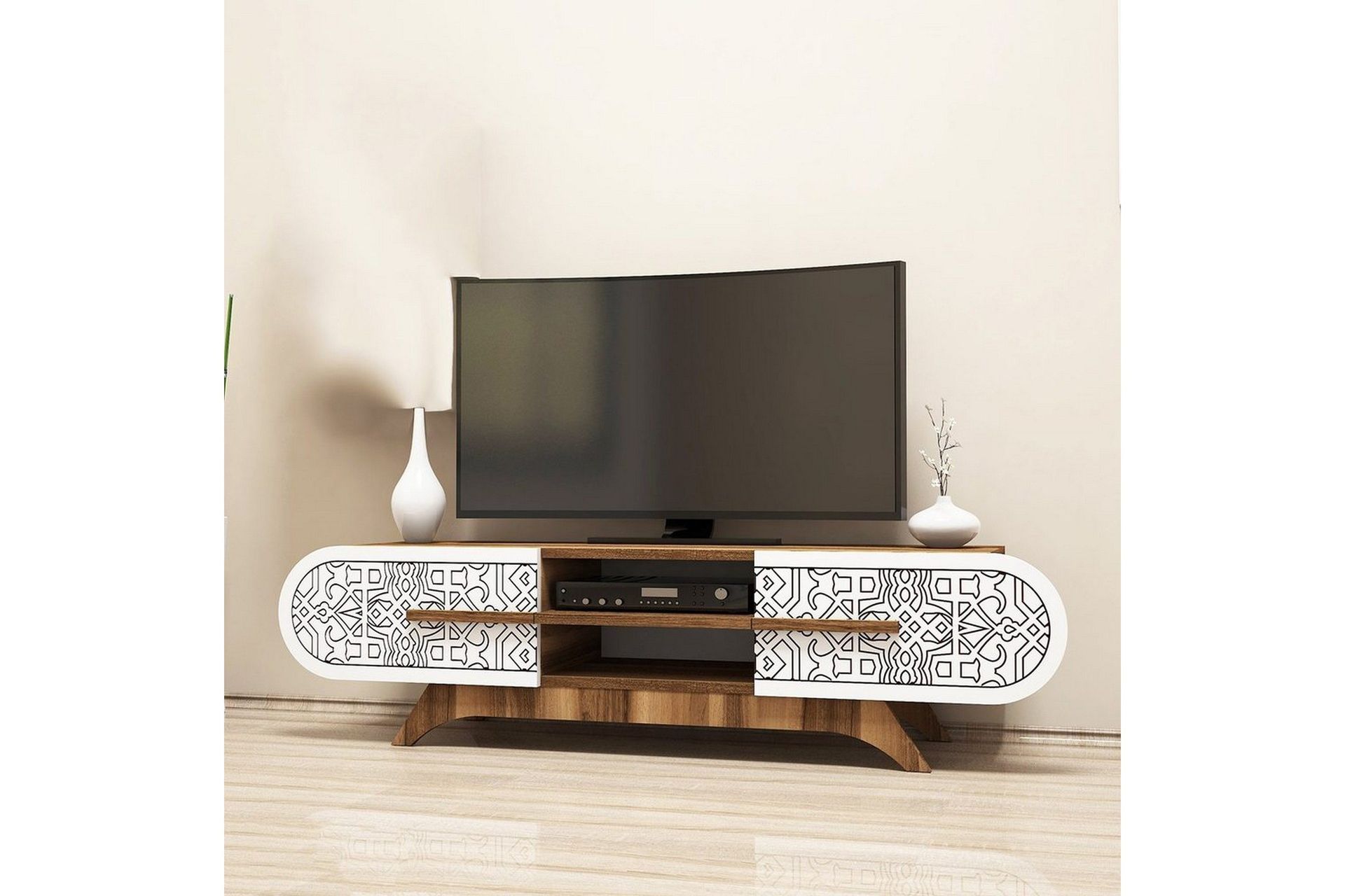 Defneia TV-benk 145 cm - Hvit/Natur