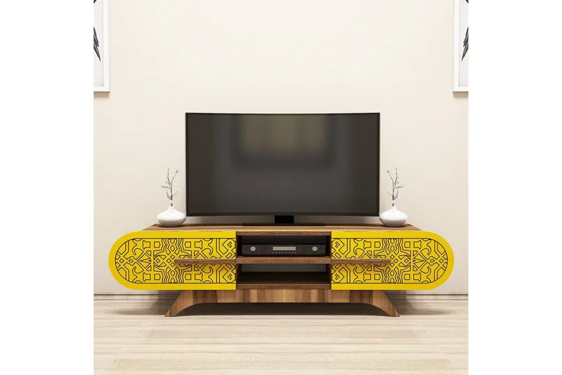 Defneia TV-benk 145 cm - Valnøtt/Gul - Møbler - Mediamøbel & tv møbel - TV-benk & mediabenk