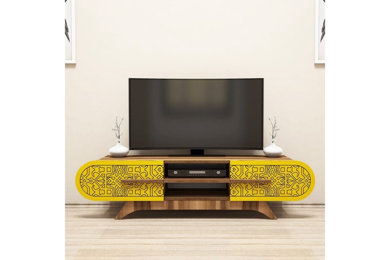 Defneia TV-benk 145 cm - Valnøtt/Gul - Møbler - Mediamøbel & tv møbel - TV-benk & mediabenk