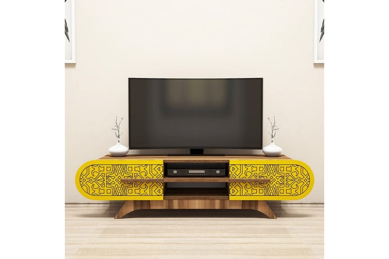 Defneia TV-benk 145 cm - Valnøtt/Gul - Møbler - Mediamøbel & tv møbel - TV-benk & mediabenk