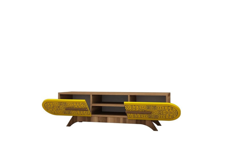 Defneia TV-benk 145 cm - Valnøtt/Gul - Møbler - Mediamøbel & tv møbel - TV-benk & mediabenk