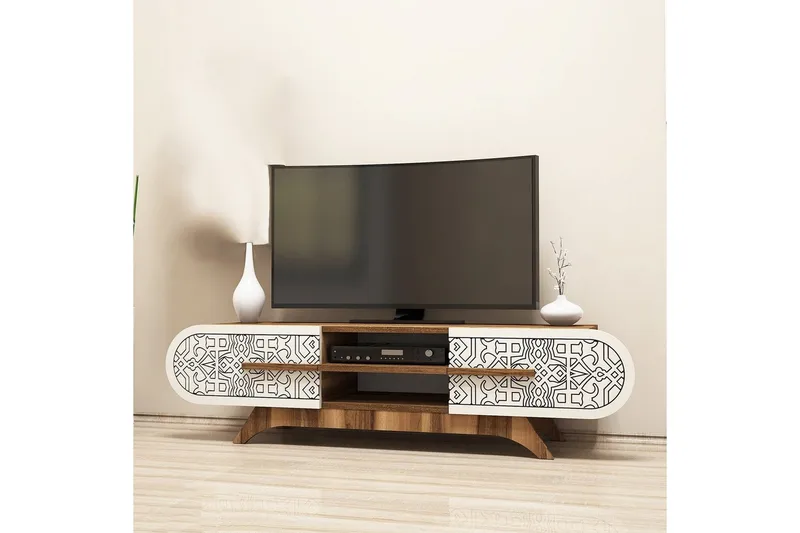 Defneia TV-benk 145 cm - Valnøtt/Krem - Møbler - Mediamøbel & tv møbel - TV-benk & mediabenk