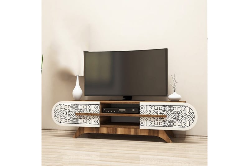 Defneia TV-benk 145 cm - Valnøtt/Krem - Møbler - Mediamøbel & tv møbel - TV-benk & mediabenk