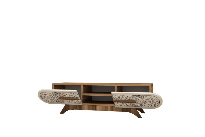 Defneia TV-benk 145 cm - Valnøtt/Krem - Møbler - Mediamøbel & tv møbel - TV-benk & mediabenk