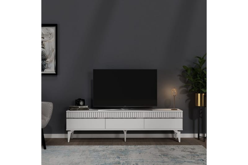 Defneia TV-benk 180 cm - Hvit/Sølv - Møbler - Mediamøbel & tv møbel - TV-benk & mediabenk