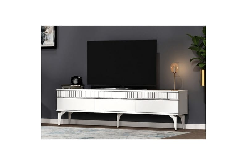 Defneia TV-benk 180 cm - Hvit/Sølv - Møbler - Mediamøbel & tv møbel - TV-benk & mediabenk