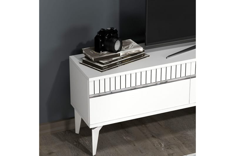 Defneia TV-benk 180 cm - Hvit/Sølv - Møbler - Mediamøbel & tv møbel - TV-benk & mediabenk