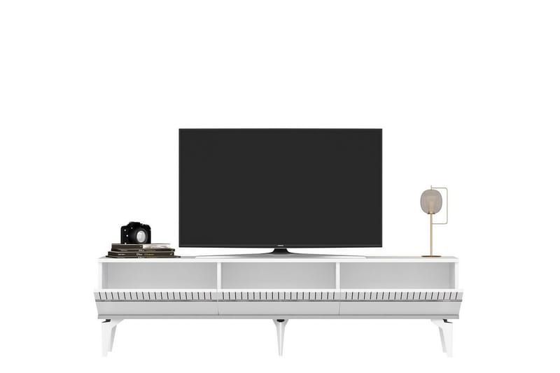 Defneia TV-benk 180 cm - Hvit/Sølv - Møbler - Mediamøbel & tv møbel - TV-benk & mediabenk