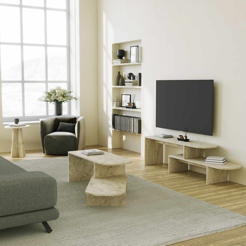 Deliones TV-benk 130 cm - Travertin - Møbler - Mediamøbel & tv møbel - Mediestativ & veggfeste