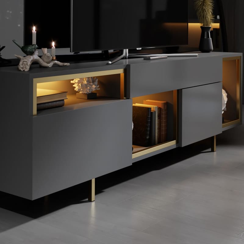 Denvar TV-benk 180x55x32 cm - antrasitt og gull - Møbler - Mediamøbel & tv møbel - TV-benk & mediabenk