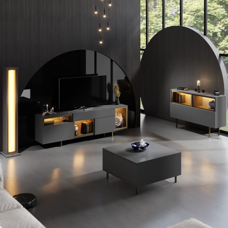 Denvar TV-benk 180x55x32 cm - antrasitt og gull - Møbler - Mediamøbel & tv møbel - TV-benk & mediabenk