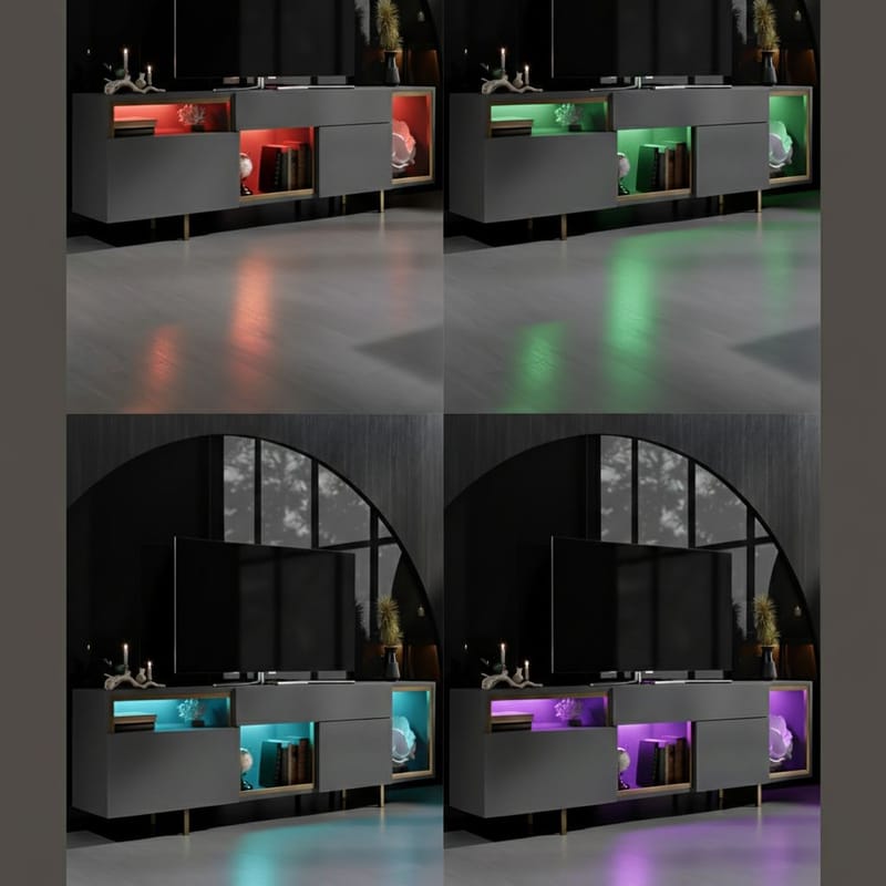 Denvar TV-benk 180x55x32 cm - antrasitt og gull - Møbler - Mediamøbel & tv møbel - TV-benk & mediabenk