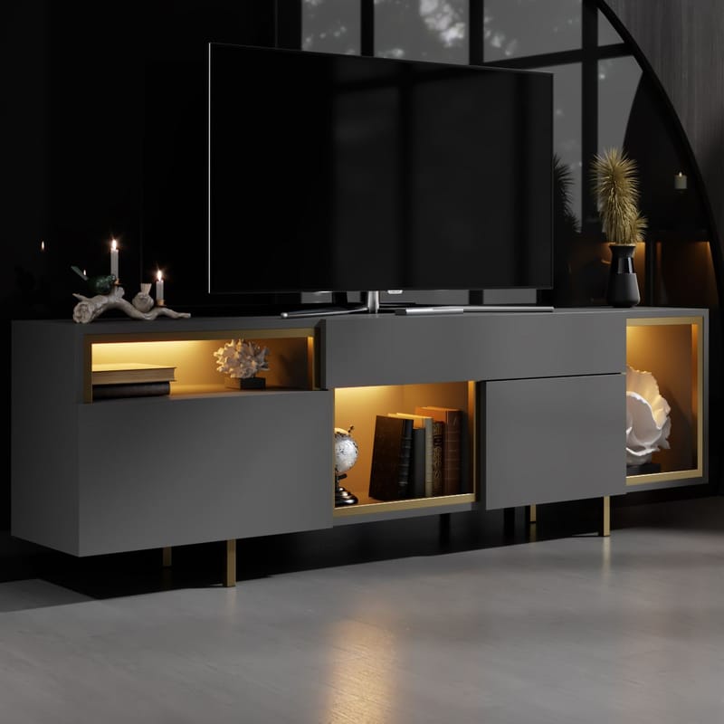 Denvar TV-benk 180x55x32 cm - antrasitt og gull - Møbler - Mediamøbel & tv møbel - TV-benk & mediabenk