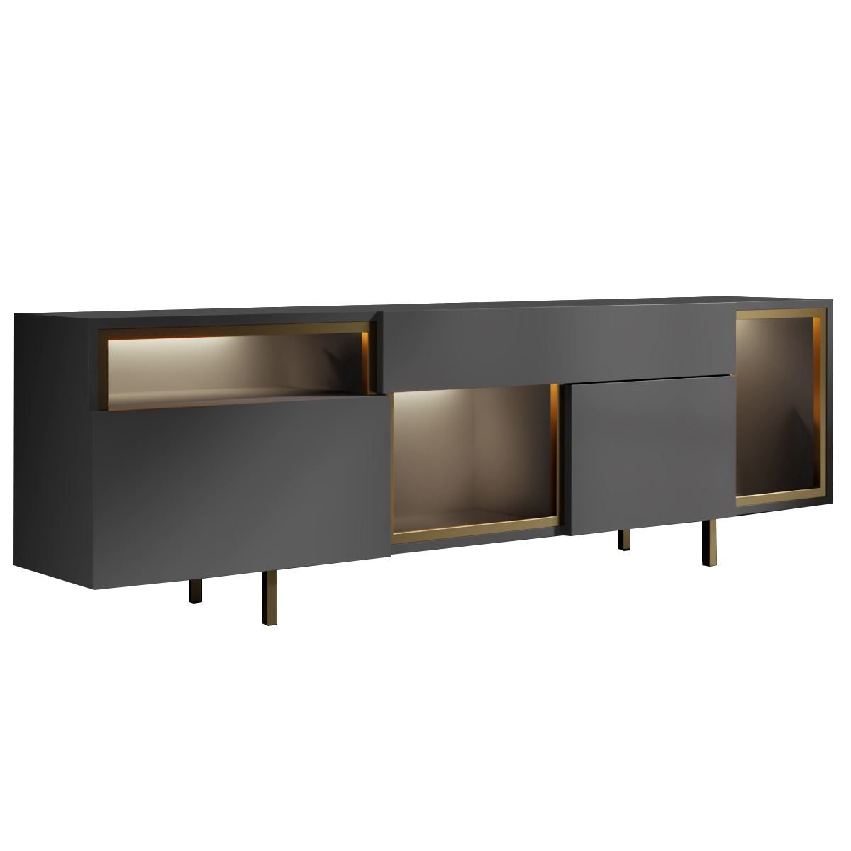 Denvar TV-benk 180x55x32 cm - Antrasitt/Gull