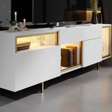 Denvar TV-benk 180x55x32 cm - hvit og gull - Møbler - Mediamøbel & tv møbel - TV-benk & mediabenk