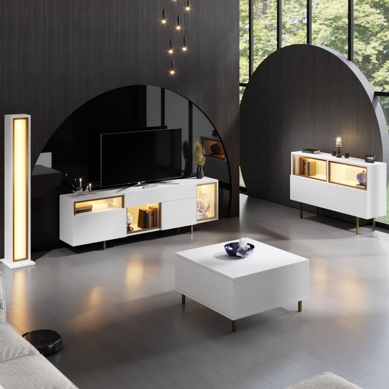 Denvar TV-benk 180x55x32 cm - hvit og gull - Møbler - Mediamøbel & tv møbel - TV-benk & mediabenk