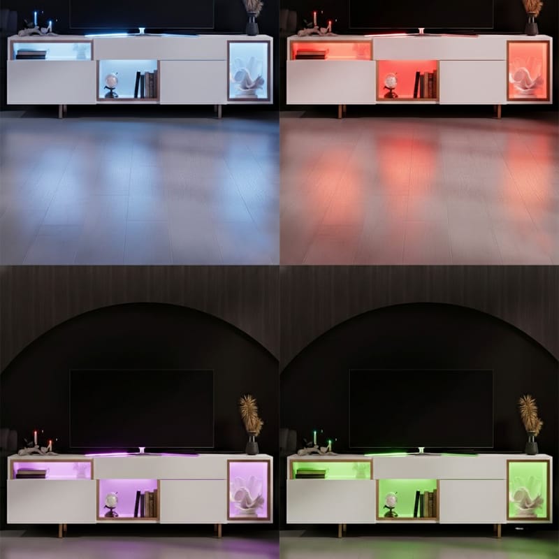 Denvar TV-benk 180x55x32 cm - hvit og gull - Møbler - Mediamøbel & tv møbel - TV-benk & mediabenk