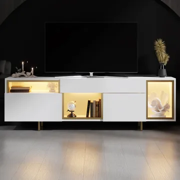 Denvar TV-benk 180x55x32 cm - hvit/gull - Møbler - Mediamøbel & tv møbel - TV-benk & mediabenk