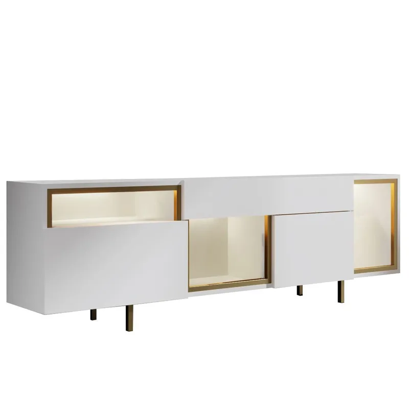Denvar TV-benk 180x55x32 cm, hvit/gull