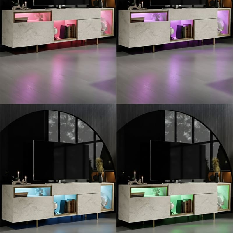 Denvar TV-benk 180x55x32 cm - travertin og gull - Møbler - Mediamøbel & tv møbel - TV-benk & mediabenk