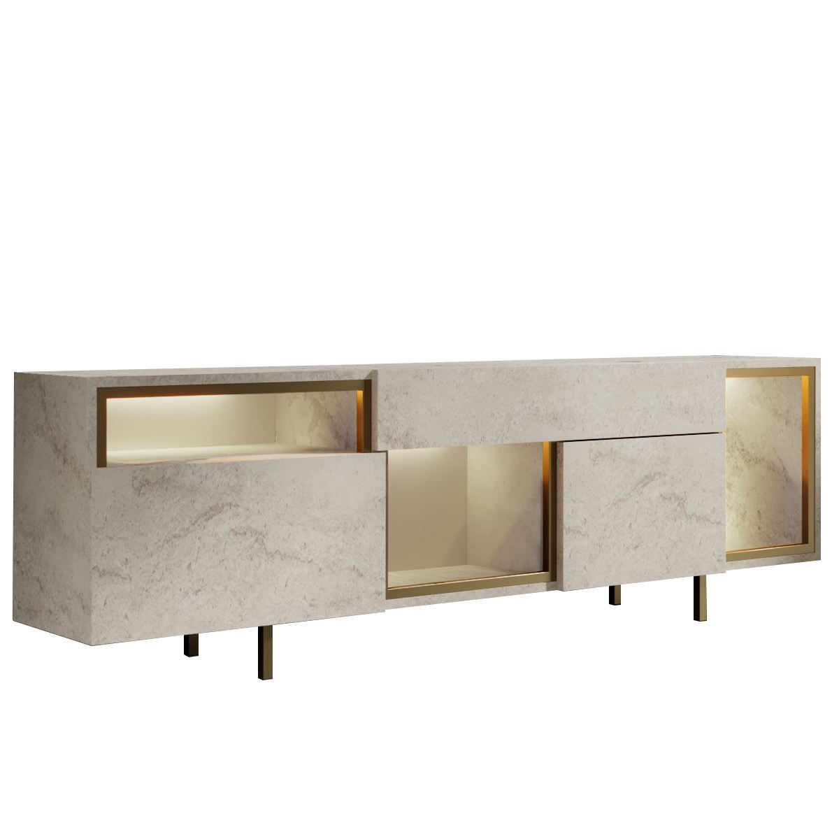 Denvar TV-benk 180x55x32 cm - travertin og gull