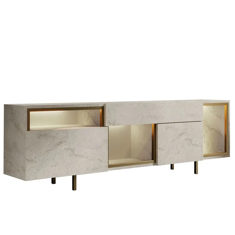 Denvar TV-benk 180x55x32 cm - travertin og gull - Møbler - Mediamøbel & tv møbel - TV-benk & mediabenk