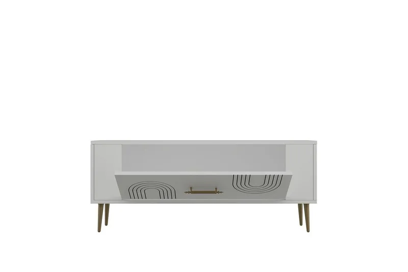 Deyric TV-benk 120 cm - Hvit/Gull - Møbler - Mediamøbel & tv møbel - TV-benk & mediabenk