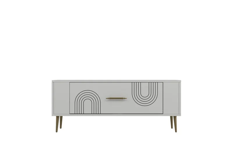 Deyric TV-benk 120 cm - Hvit/Gull - Møbler - Mediamøbel & tv møbel - TV-benk & mediabenk