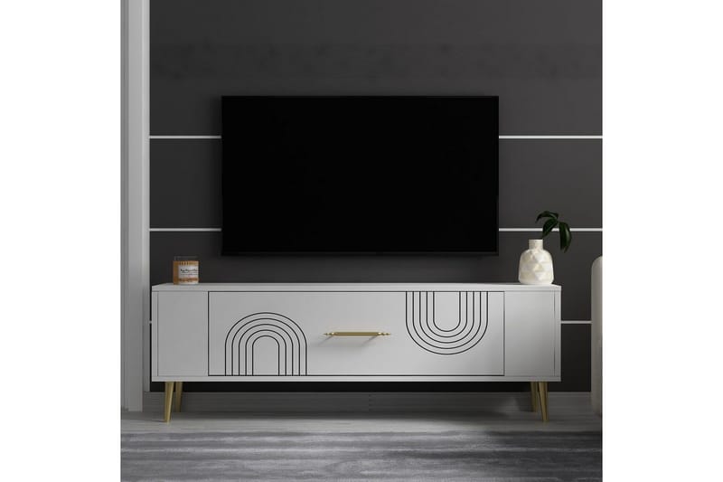 Deyric TV-benk 120 cm - Hvit/Gull - Møbler - Mediamøbel & tv møbel - TV-benk & mediabenk
