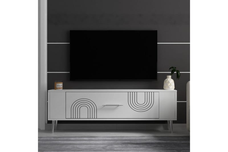 Deyric TV-benk 120 cm - Hvit/Sølv - Møbler - Mediamøbel & tv møbel - TV-benk & mediabenk