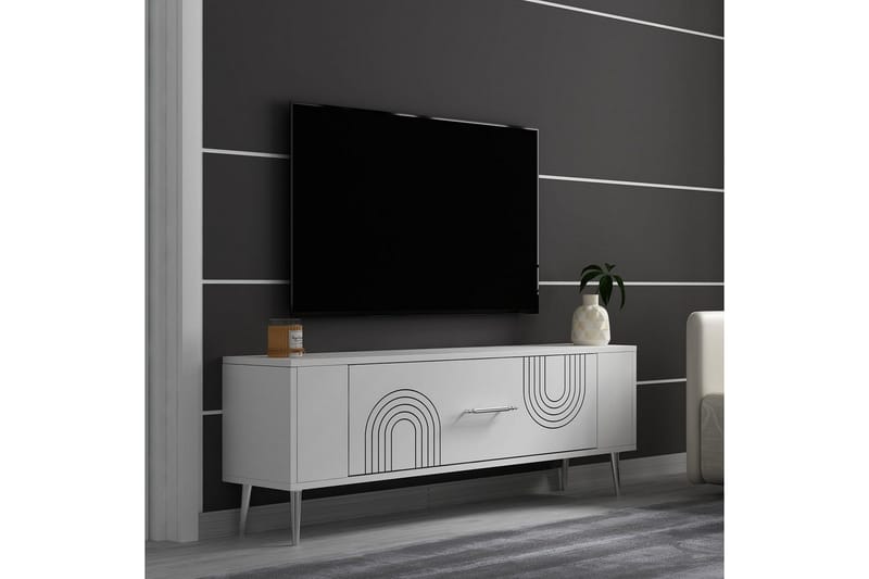 Deyric TV-benk 120 cm - Hvit/Sølv - Møbler - Mediamøbel & tv møbel - TV-benk & mediabenk