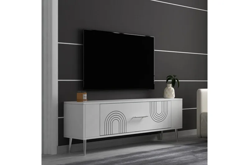 Deyric TV-benk 120 cm - Hvit/Sølv - Møbler - Mediamøbel & tv møbel - TV-benk & mediabenk