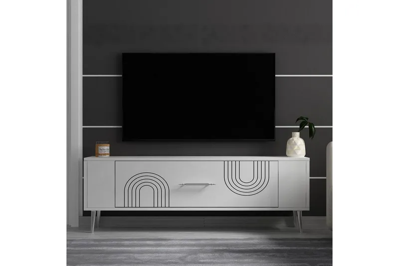 Deyric TV-benk 120 cm - Hvit/Sølv - Møbler - Mediamøbel & tv møbel - TV-benk & mediabenk