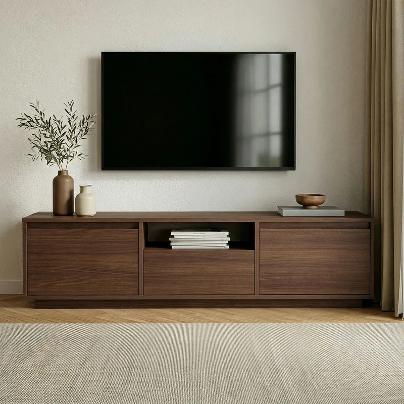 Domar TV-benk 160 cm med Oppbevaring, Tre- og Valnøttutseende - Brun - Møbler - Mediamøbel & tv møbel - TV-benk & mediabenk