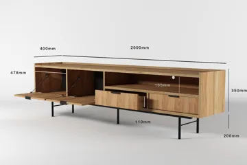Dravo TV-benk 200 cm - Naturlig hickory - Møbler - Mediamøbel & tv møbel - TV-benk & mediabenk